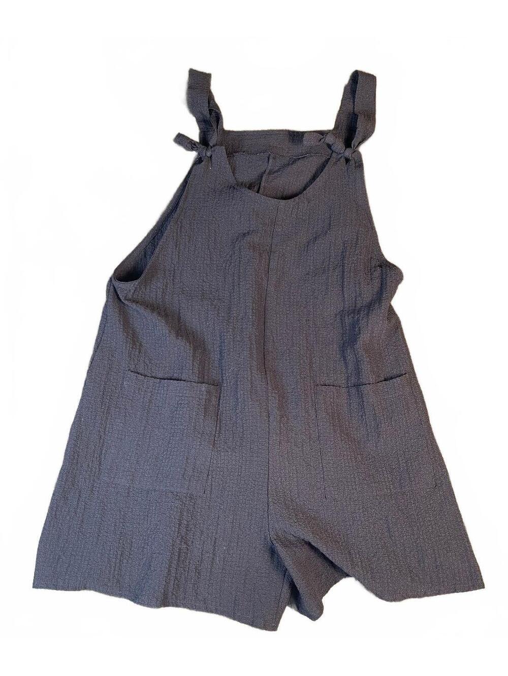 Emery Rose Black Textured Romper with Adjustable Straps, Size Large